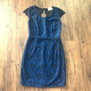 Black/blue Open Back Lace Mini Dress